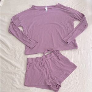 Ribbed shorts and long sleeve lounge set lilac lavender purple